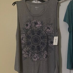 Style & Co. Gray Mandala Floral Tank Top